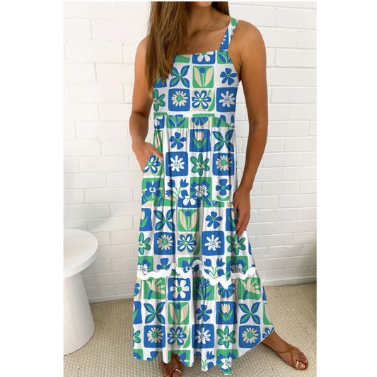 Sunday Dreaming, Floral Maxi Sundress with Adjustable Straps and Pockets