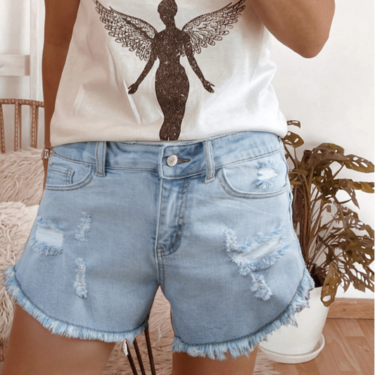 The Perfect Beginning, High Rise Distress Shorts