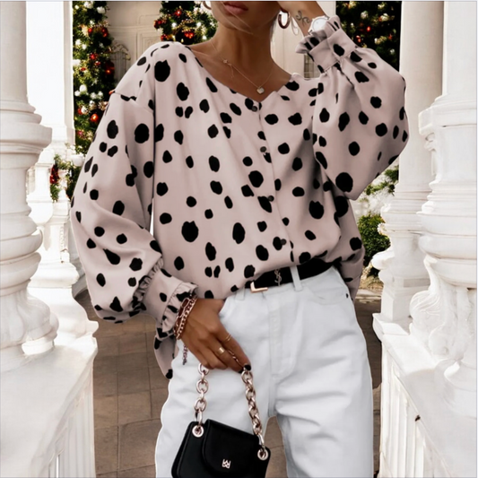 Across The Room, Long Cuff Sleeve Spotted Blouse