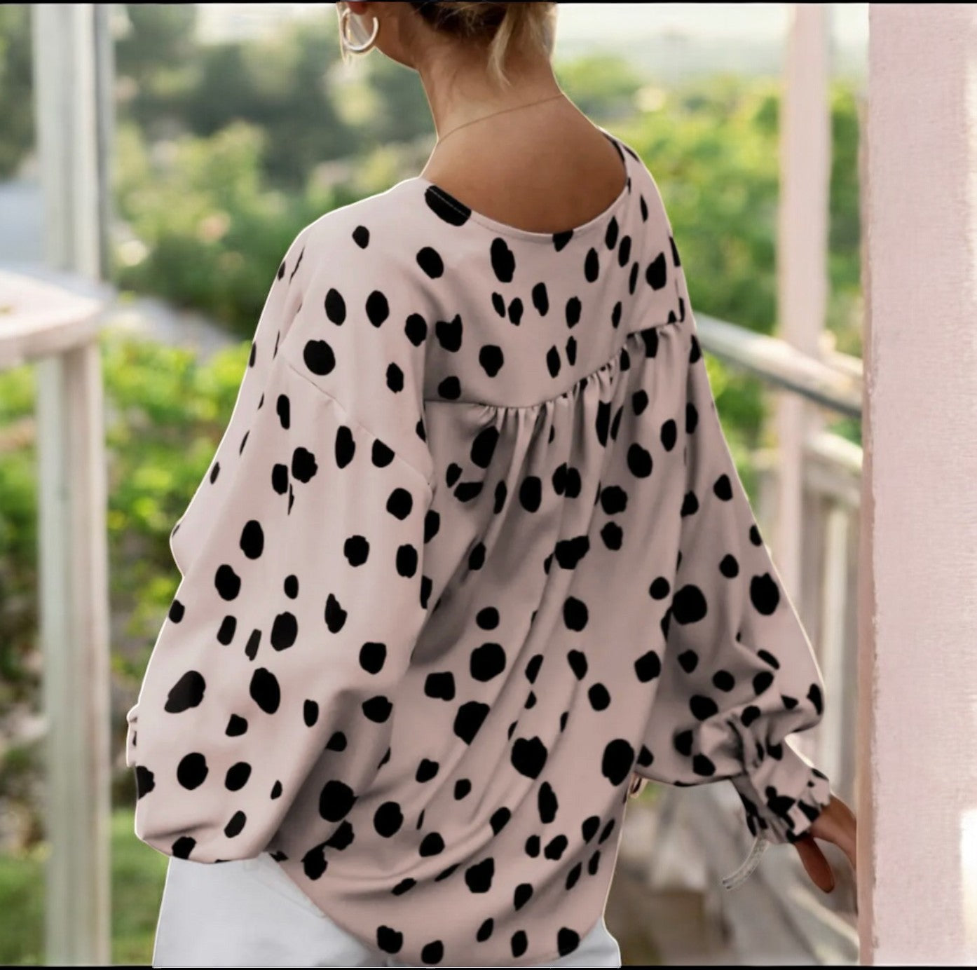 Across The Room, Long Cuff Sleeve Spotted Blouse