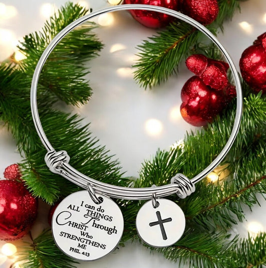 A Beautiful Reminder, Bangle Bracelet with Inspirational Message and Cross