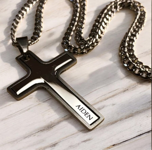 PERSONALIZED Stainless Steel Cross Necklace