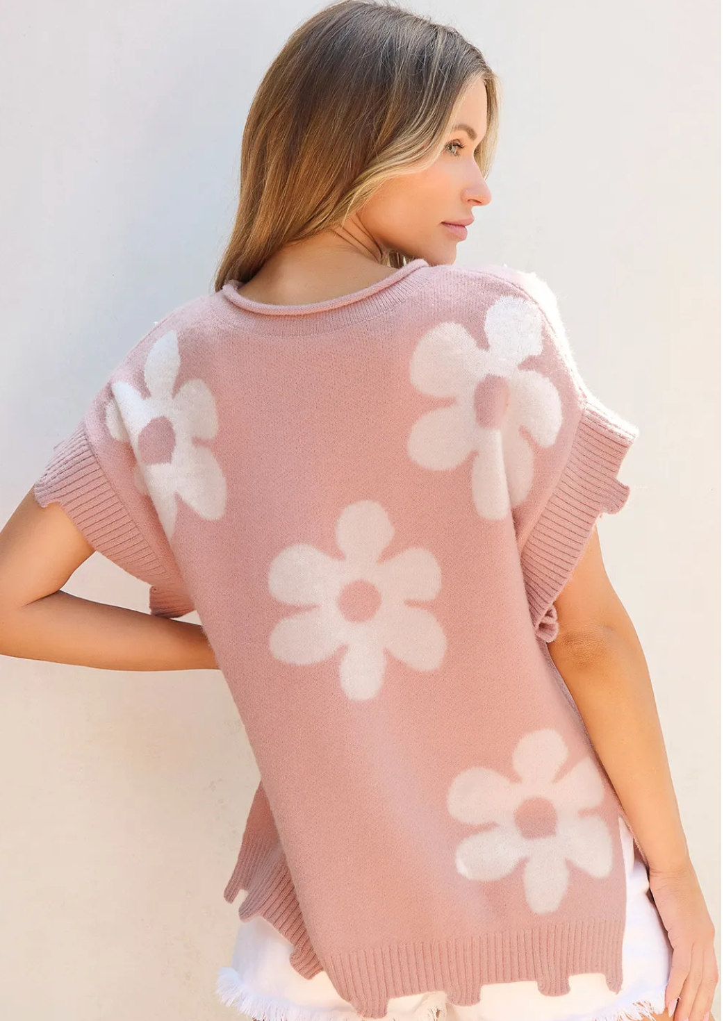 Crowd Pleaser, Short Sleeve Floral Sweater