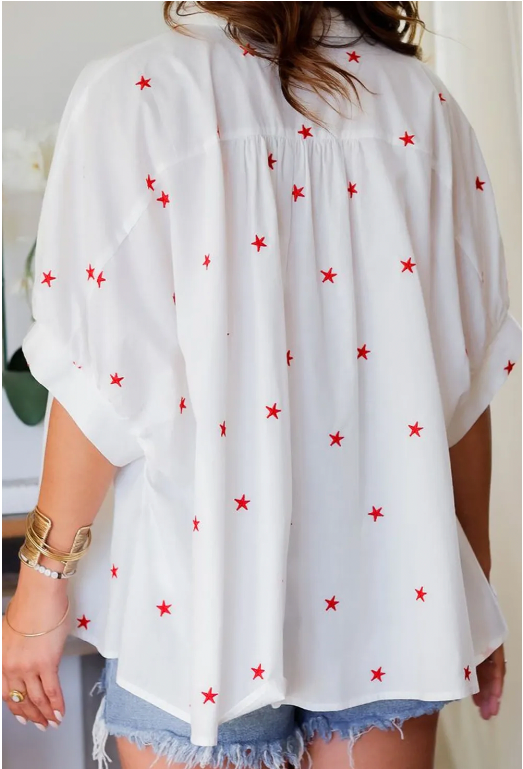 Playful Pop of Personality, Short Sleeve Oversize Star Embossed Shirt