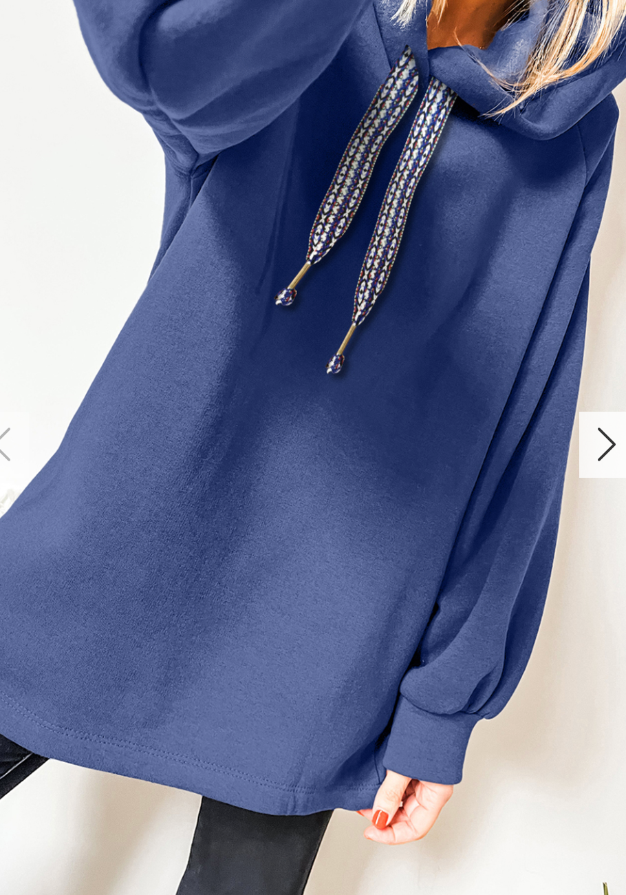 Chill Mode, Longline Hoodie with Patterned Drawstrings
