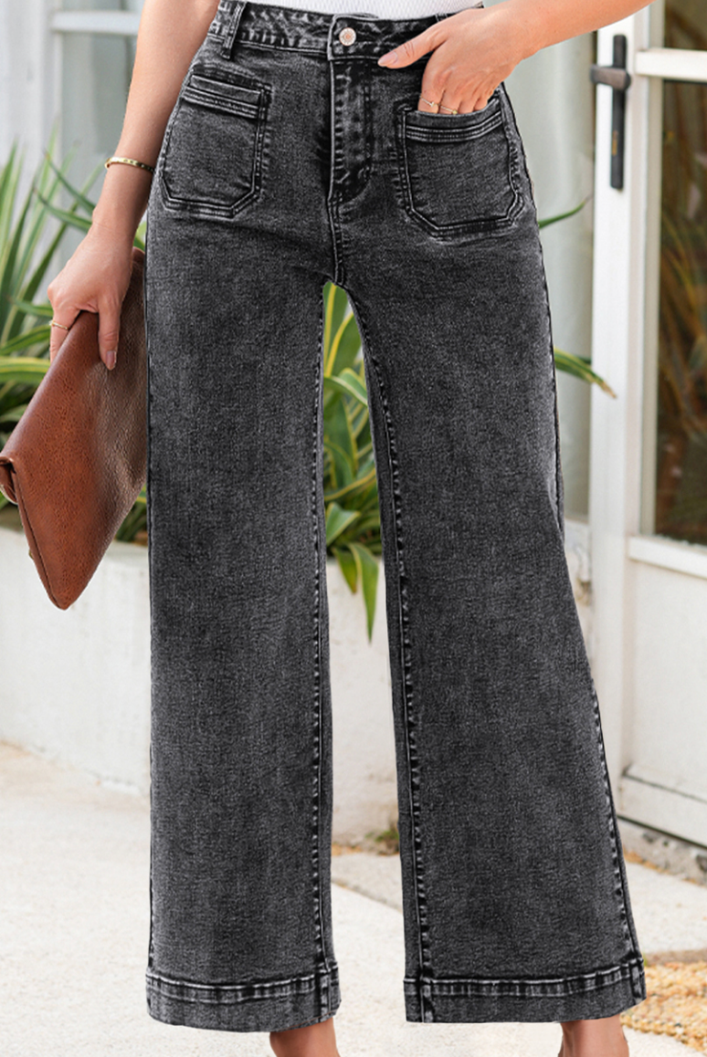 Midnight Vibe, High Waist Wide Leg Jeans