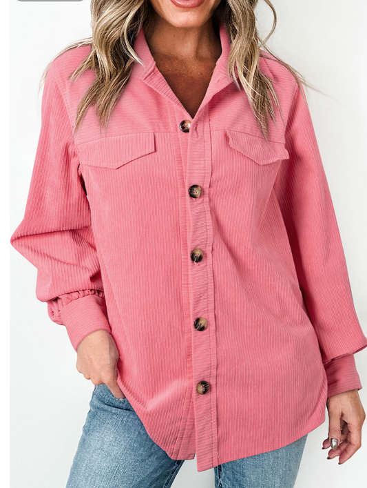 The Blush Corduroy Button-Up
