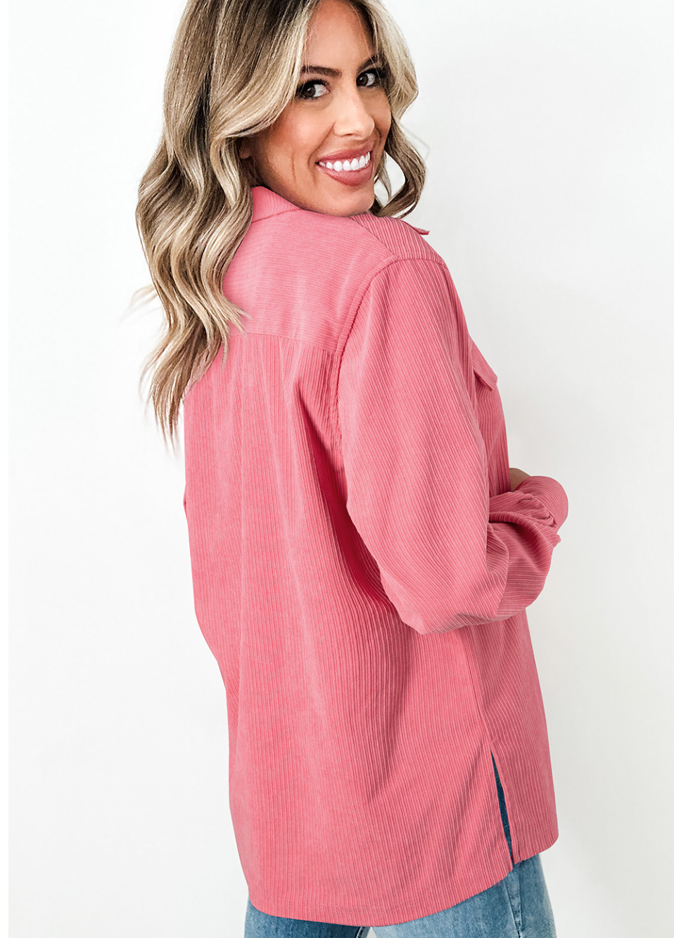 The Blush Corduroy Button-Up
