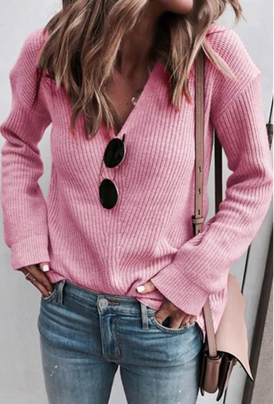 Simple Is The Sweetest, Long Sleeve V Neck Sweater