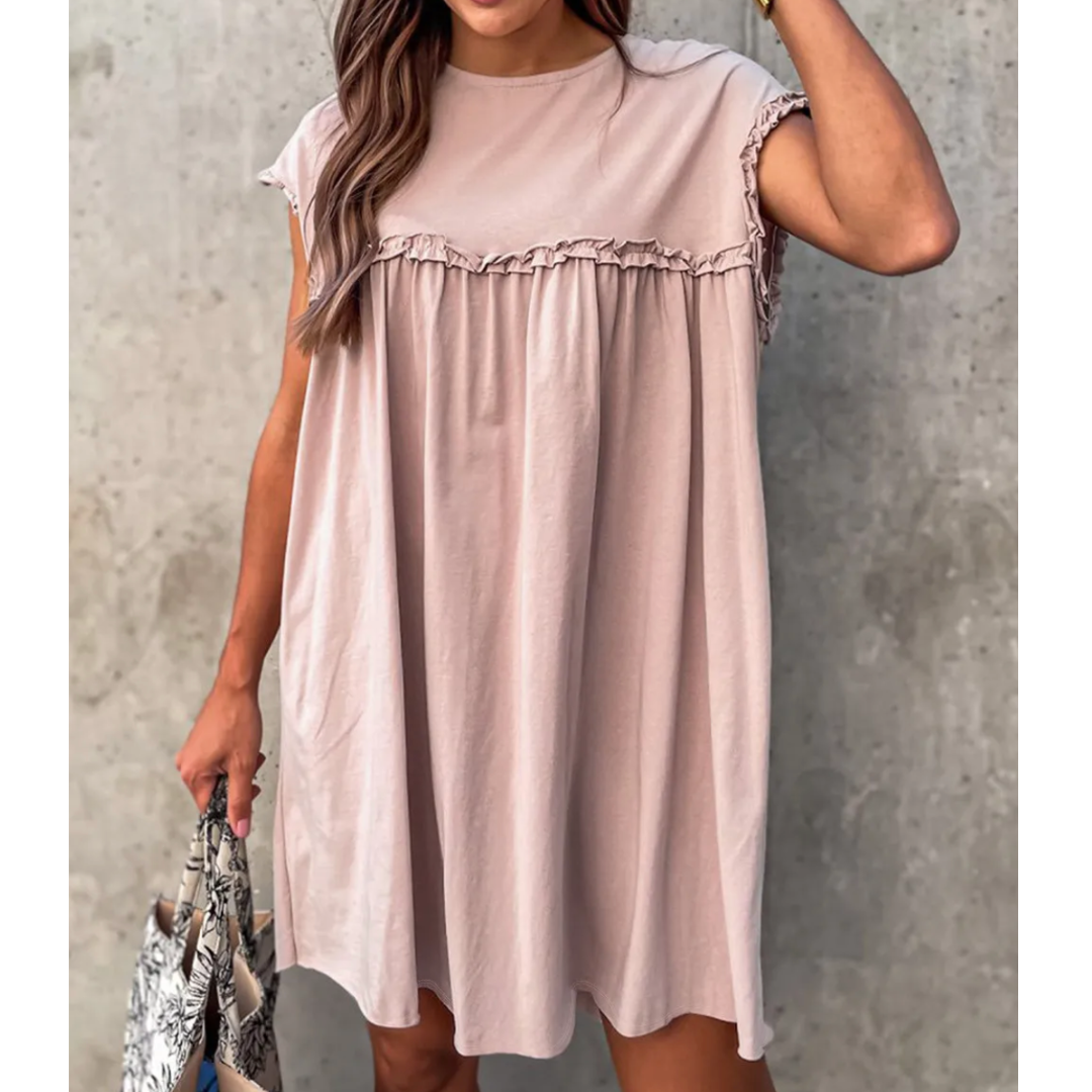 Let's Me For Lunch, Short Sleeve Ruffle Babydoll Dress