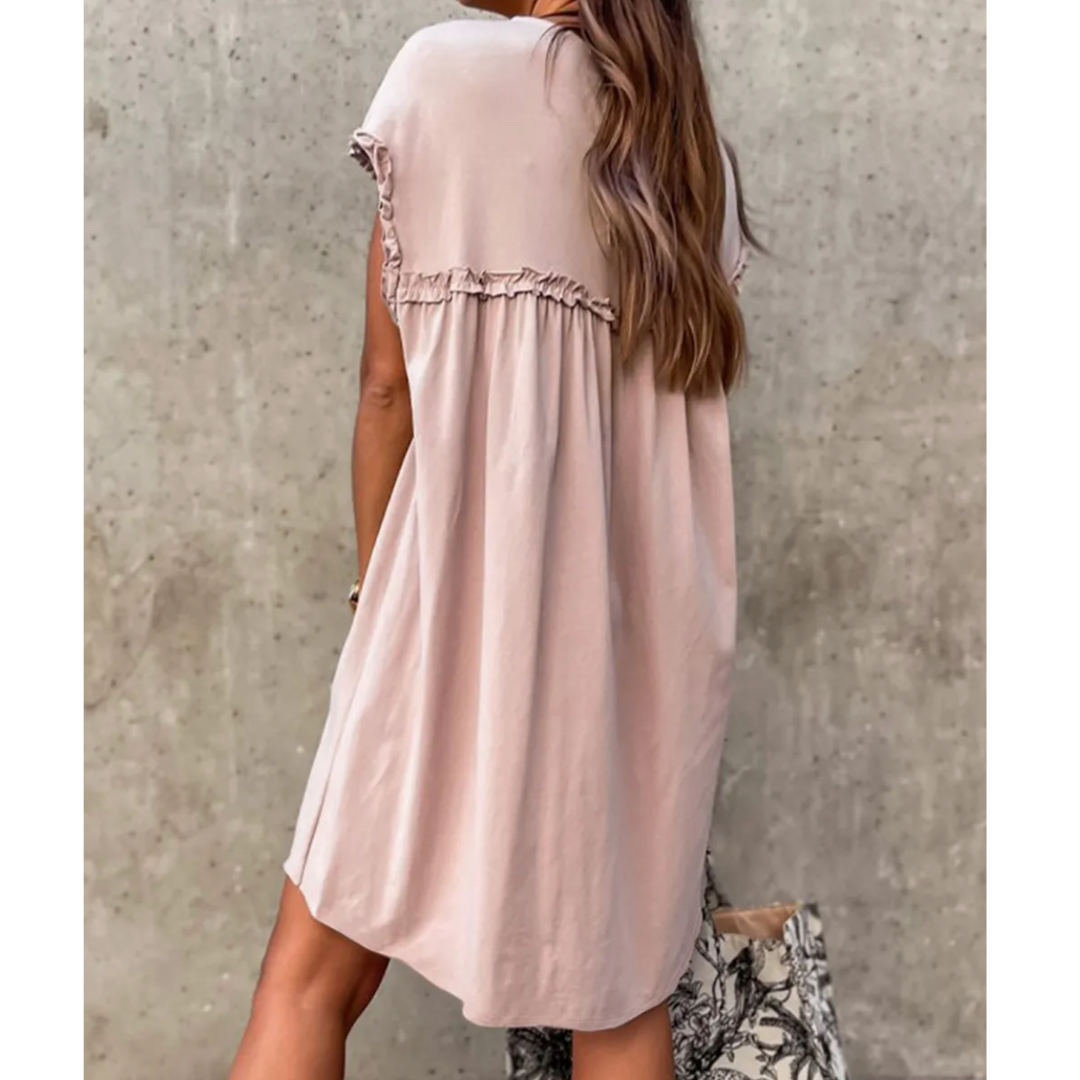 Let's Me For Lunch, Short Sleeve Ruffle Babydoll Dress