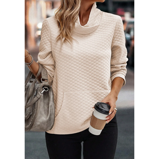 Casually Cute, Long Sleeve Quilted Pullover with Pockets