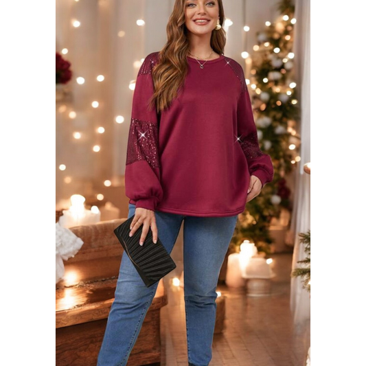 First In Line, Long Balloon Sleeve sequin Top