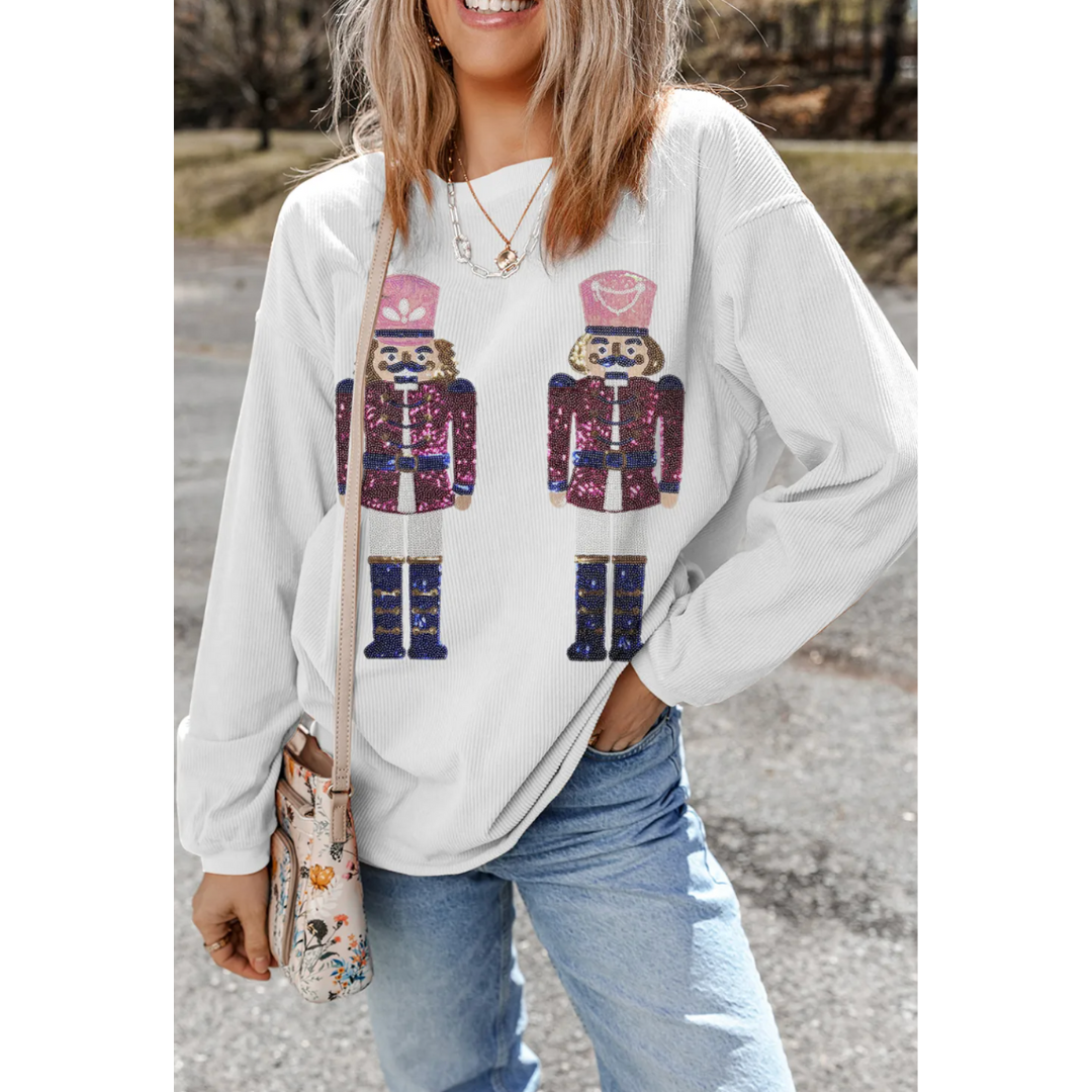 Nutcracker It Is, Long Sleeve Corded Sequin Pullover