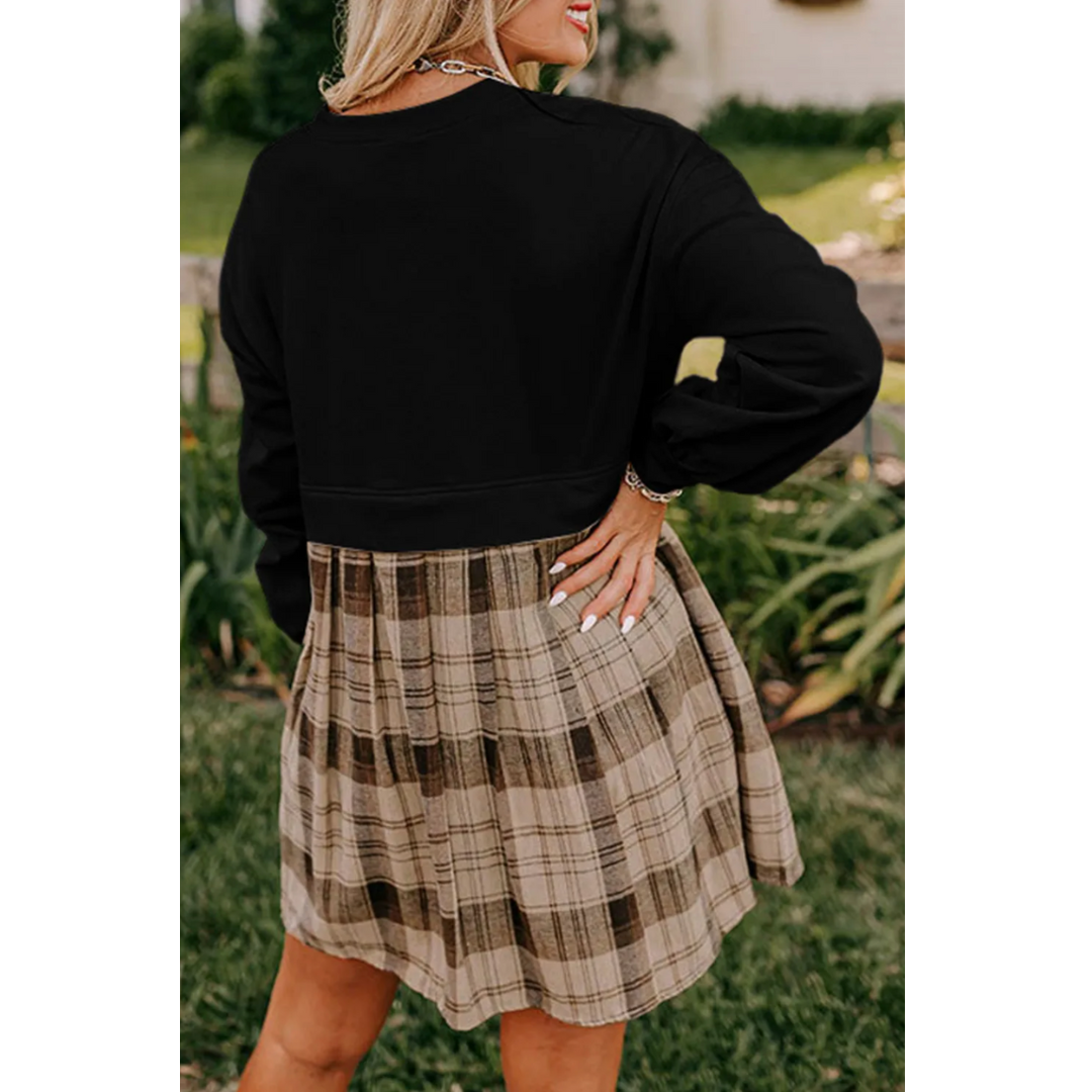 Everywhere You Go, Long Sleeve Plaid Colorblock Dress