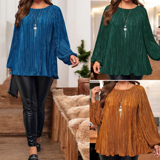 Get A Move On, Long Sleeve Flowy Blouse (1X-5X)