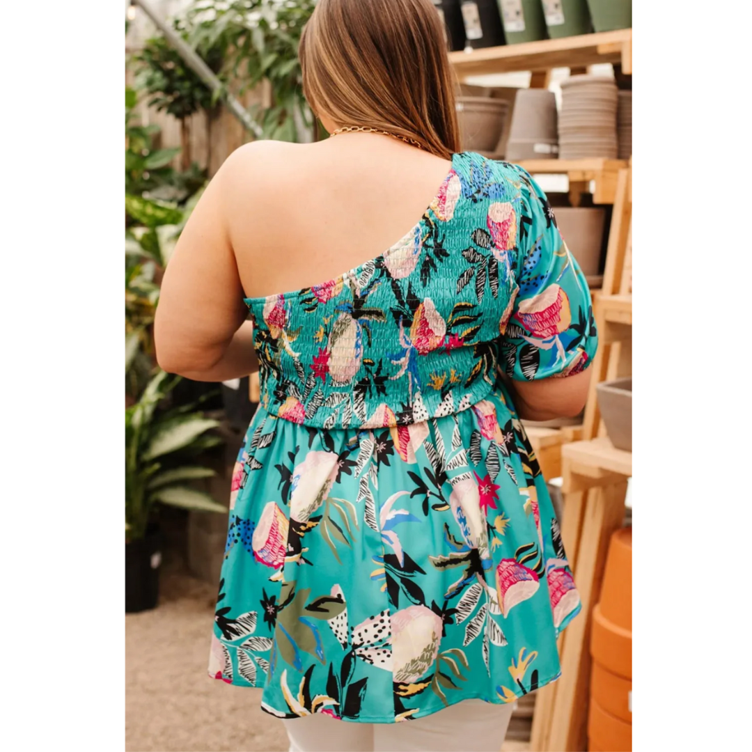 Uptown Girl, One Shoulder Floral Tunic (1X-4X)