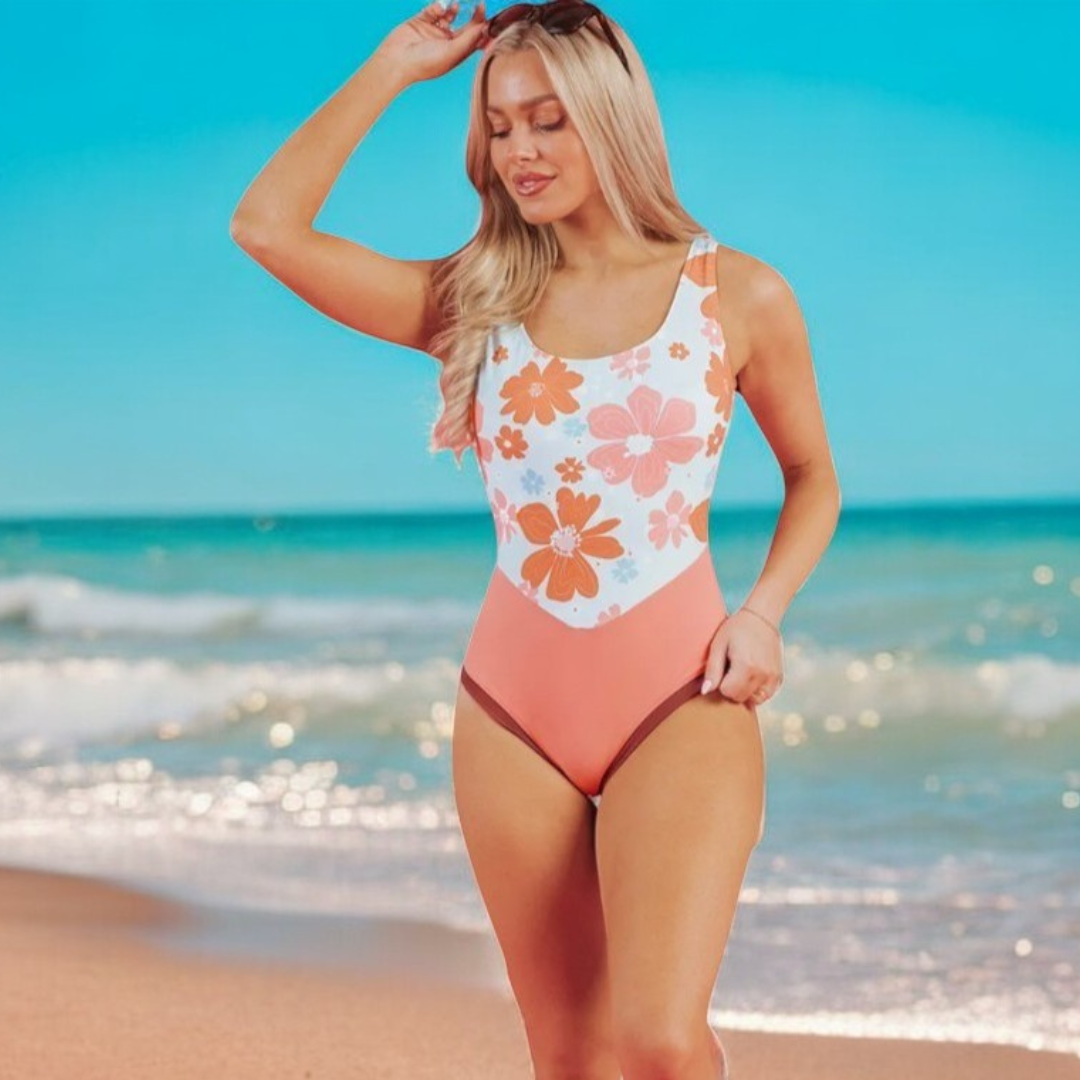 Ocean Views, One Piece Floral Colorblock Swimsuit