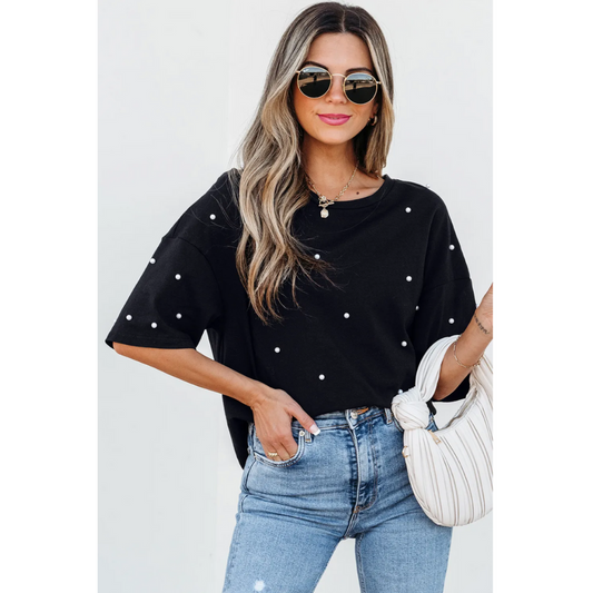 Pearls and Jeans, Short Sleeve T-Shirt with Pearl Accents