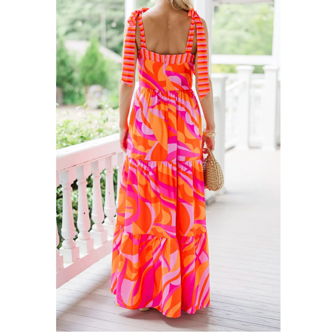 Sunny Days Ahead, Abstract Tier Ruffle Maxi Dress