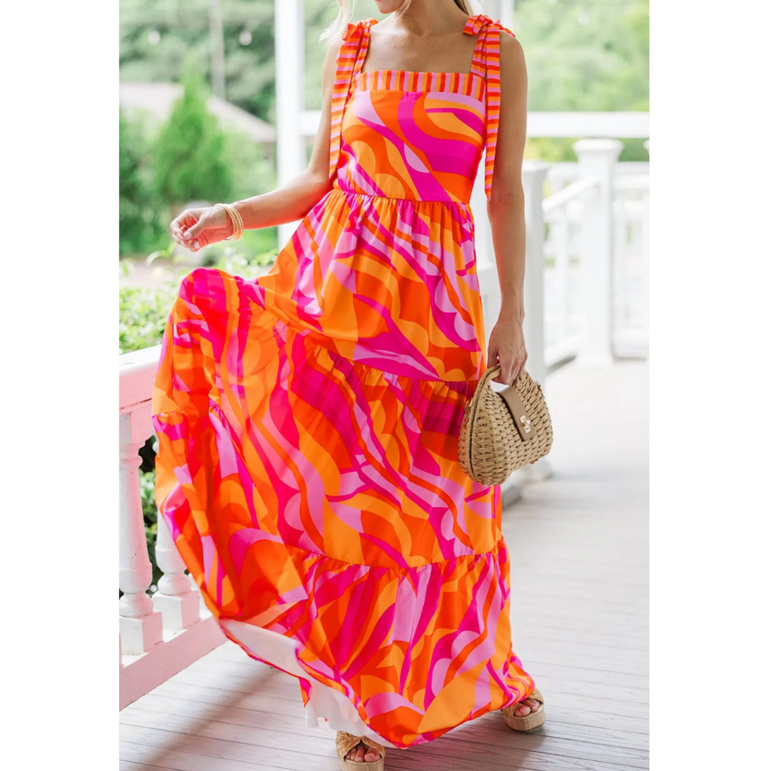 Sunny Days Ahead, Abstract Tier Ruffle Maxi Dress