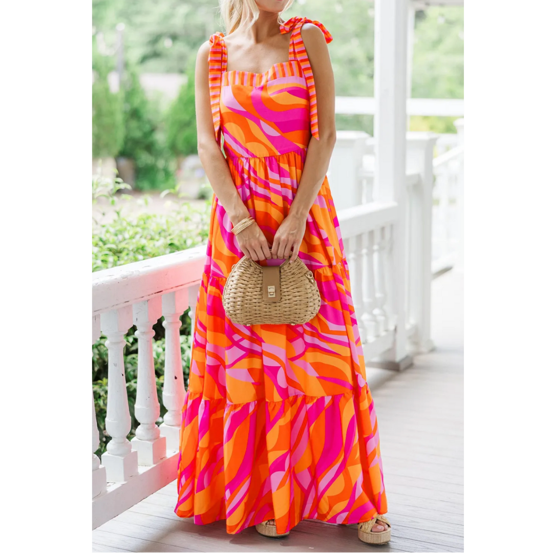 Sunny Days Ahead, Abstract Tier Ruffle Maxi Dress