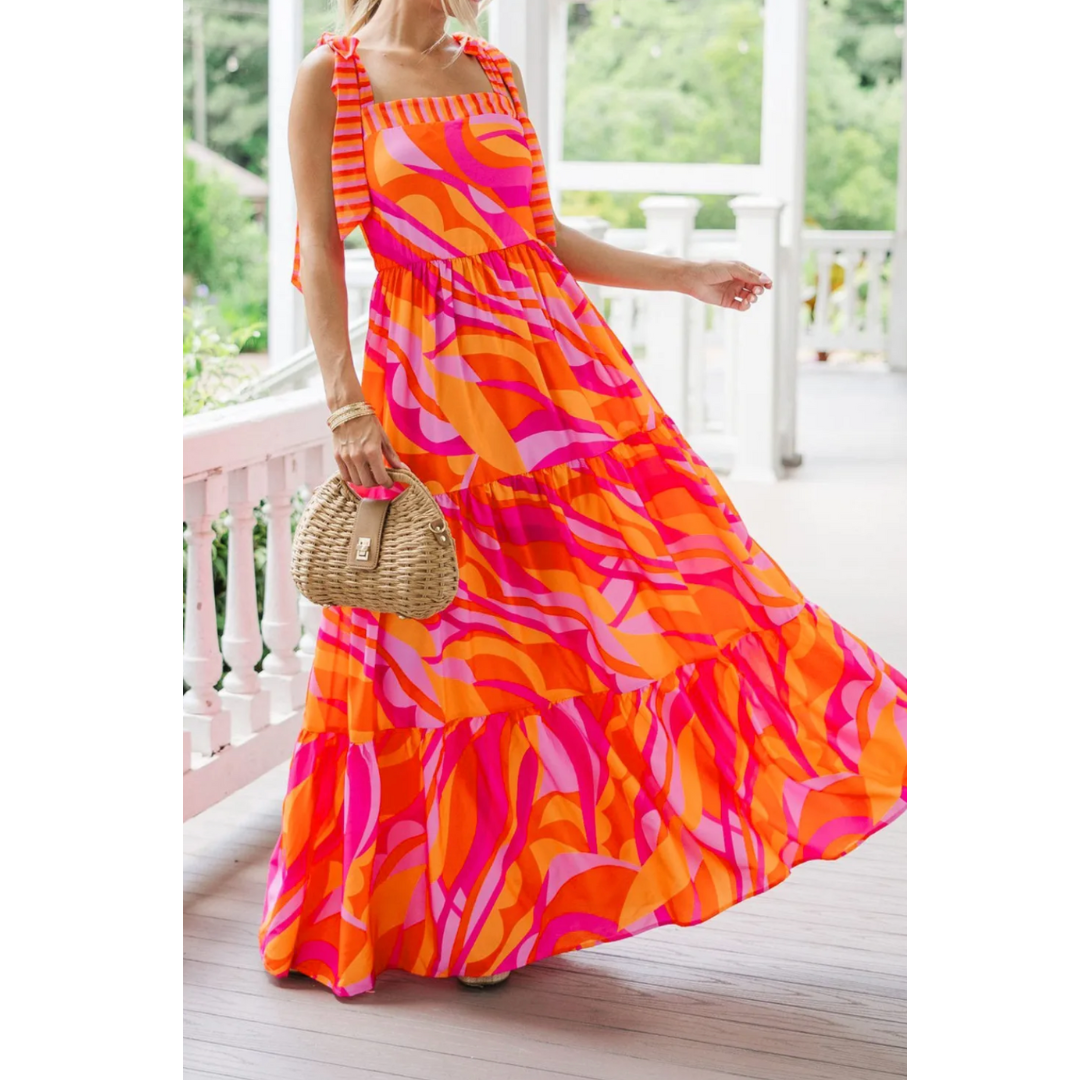 Sunny Days Ahead, Abstract Tier Ruffle Maxi Dress