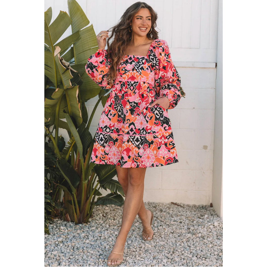 Make Your Move, Long Sleeve Floral Abstract Dress