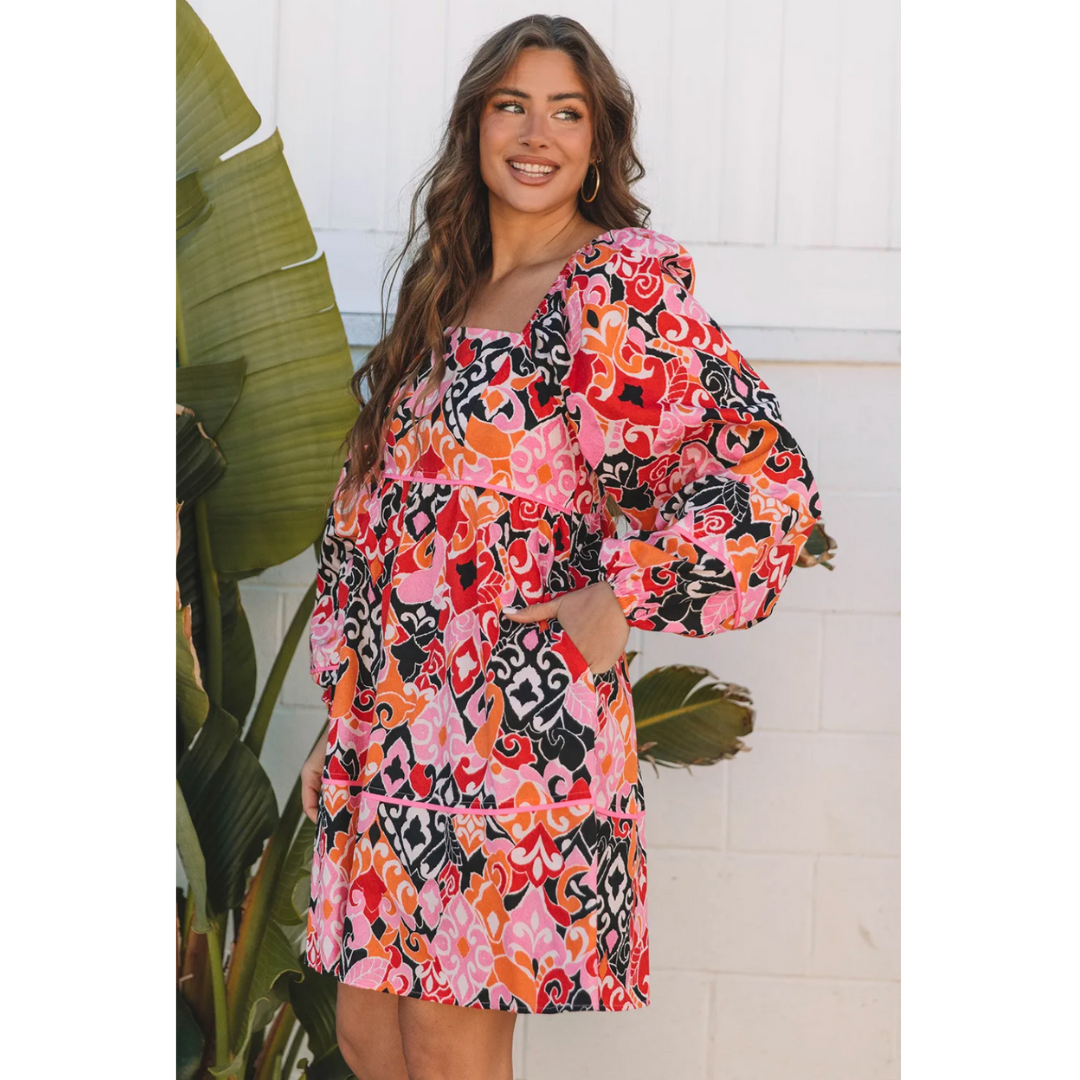 Make Your Move, Long Sleeve Floral Abstract Dress