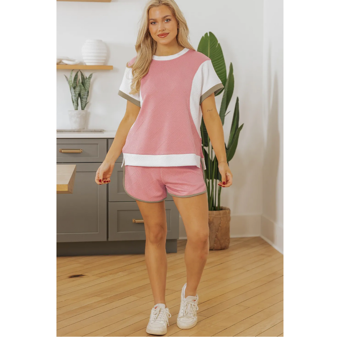 Enjoy The Day, Short Sleeve Colorblock Short Set