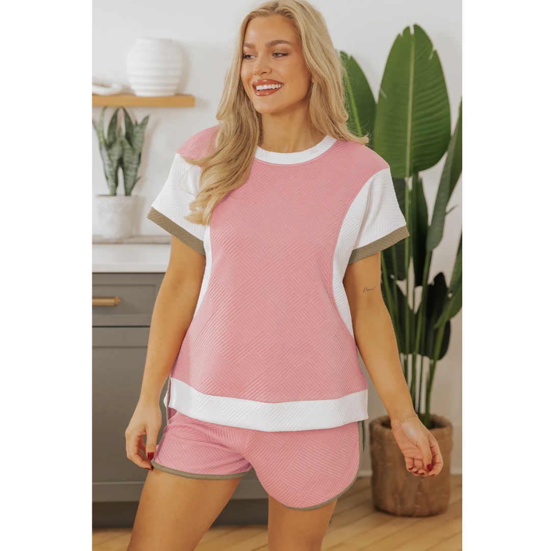 Enjoy The Day, Short Sleeve Colorblock Short Set