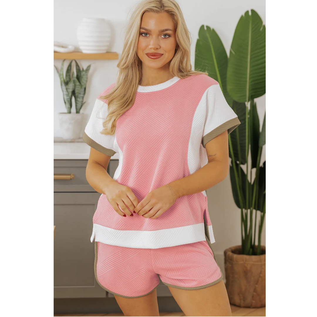 Enjoy The Day, Short Sleeve Colorblock Short Set