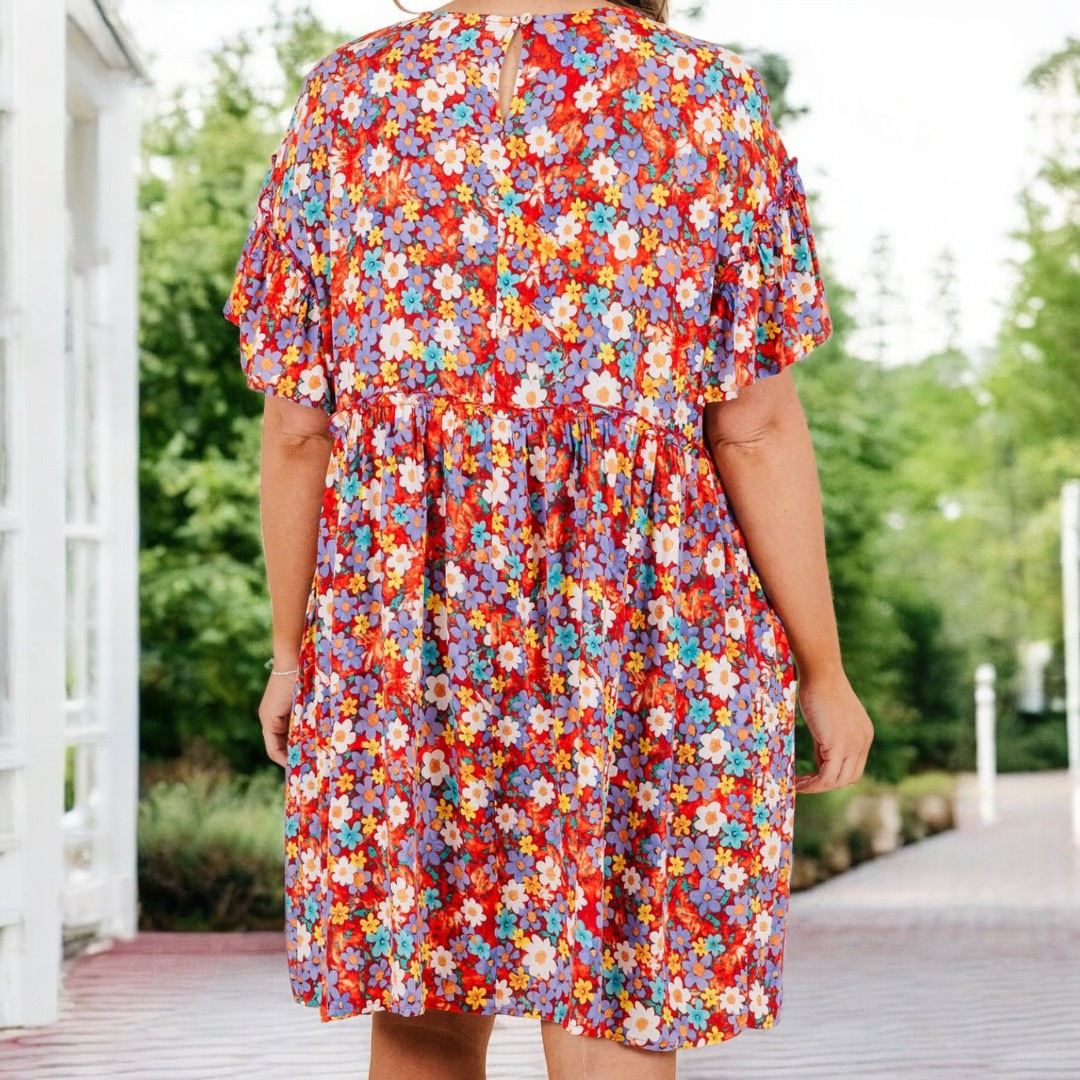 For The Best, Short Sleeve Floral Babydoll Dress