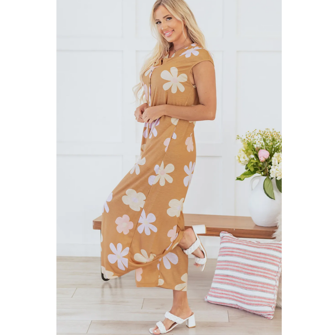 Jumping For Joy, Sleeveless Floral Wide Leg Crop Jumpsuit