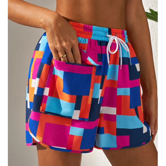 Full Of Color, Drawstring Elastic Waist Shorts with Pocket