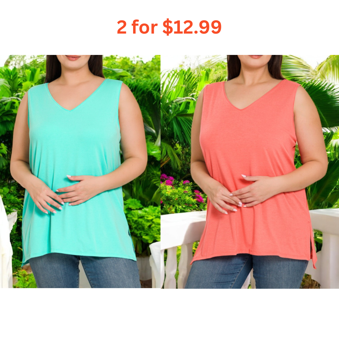 Bringing Back The Basics, Curvy Girl V Neck Tanks (Set of 2)