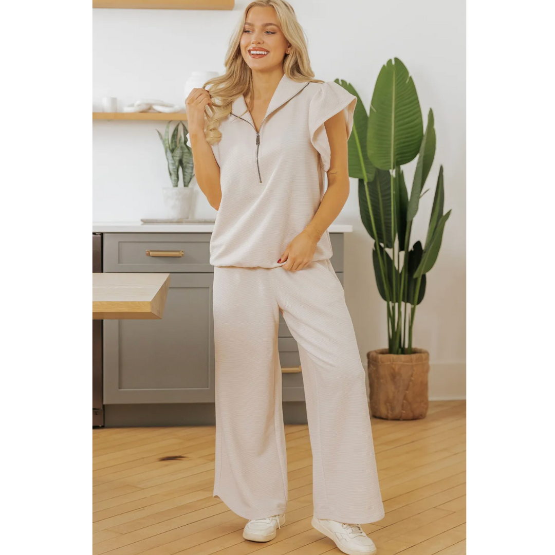 Joyful Days Ahead, Short Ruffle Sleeve Pants Set