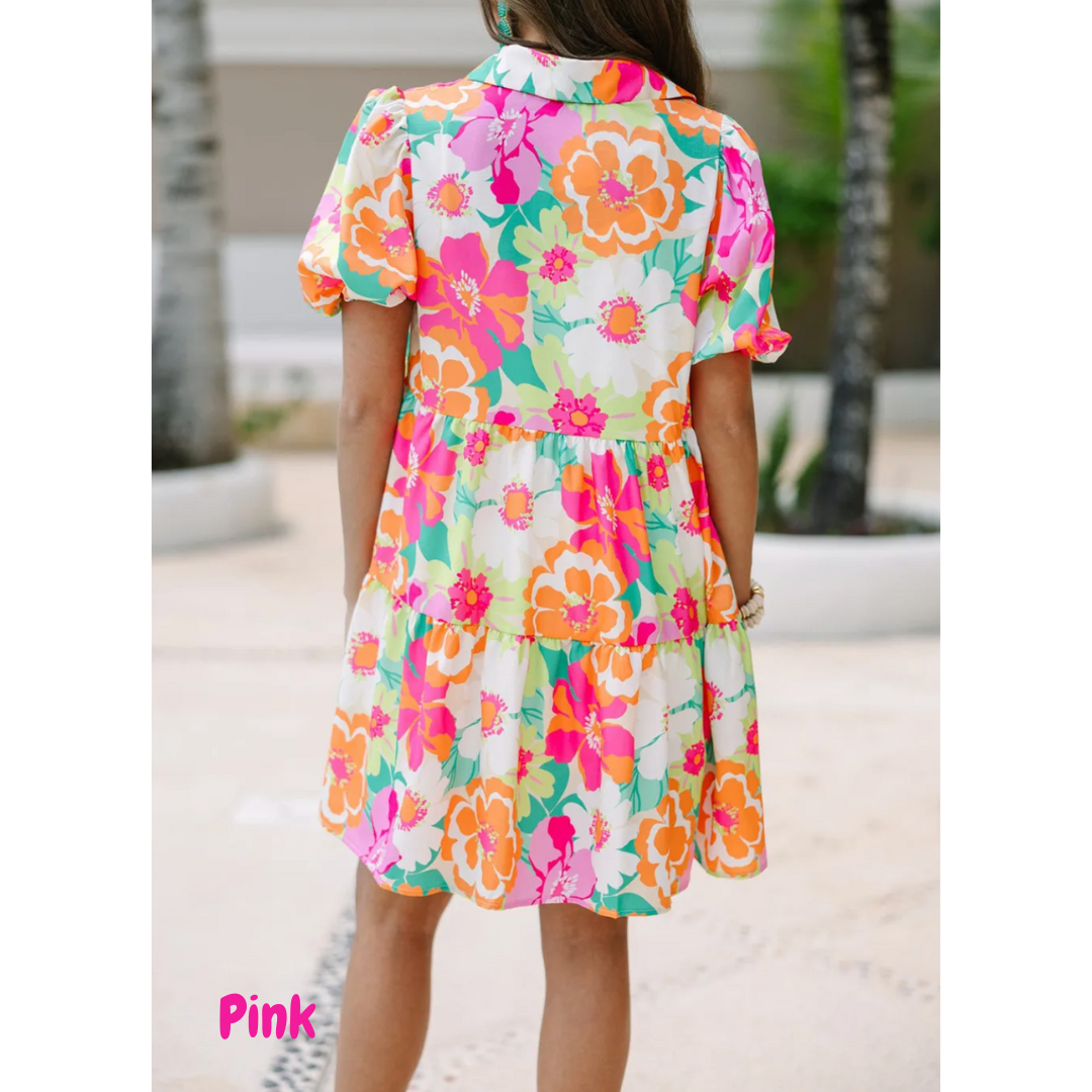 Give It A Moment, Short Sleeve Floral Babydoll Dress with Pockets