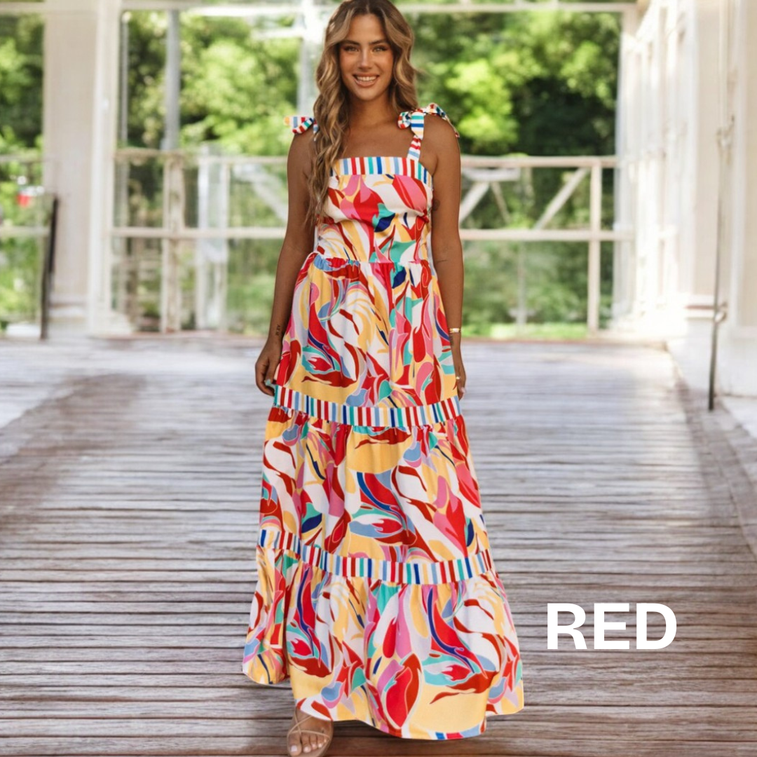 Sunny Days Ahead, Abstract Tier Ruffle Maxi Dress