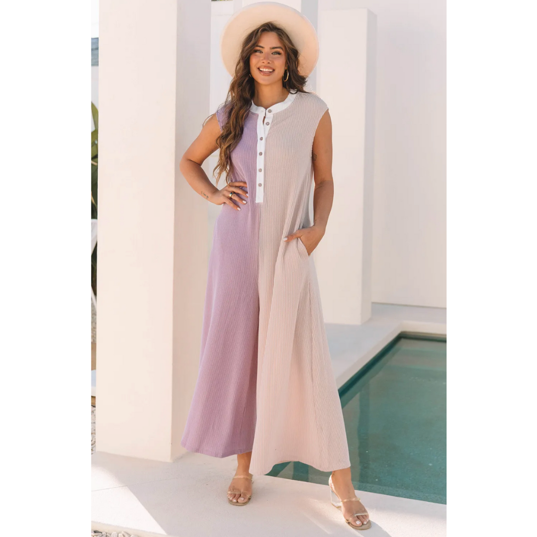 Be The One, Sleeveless Corded Wide Leg Jumpsuit