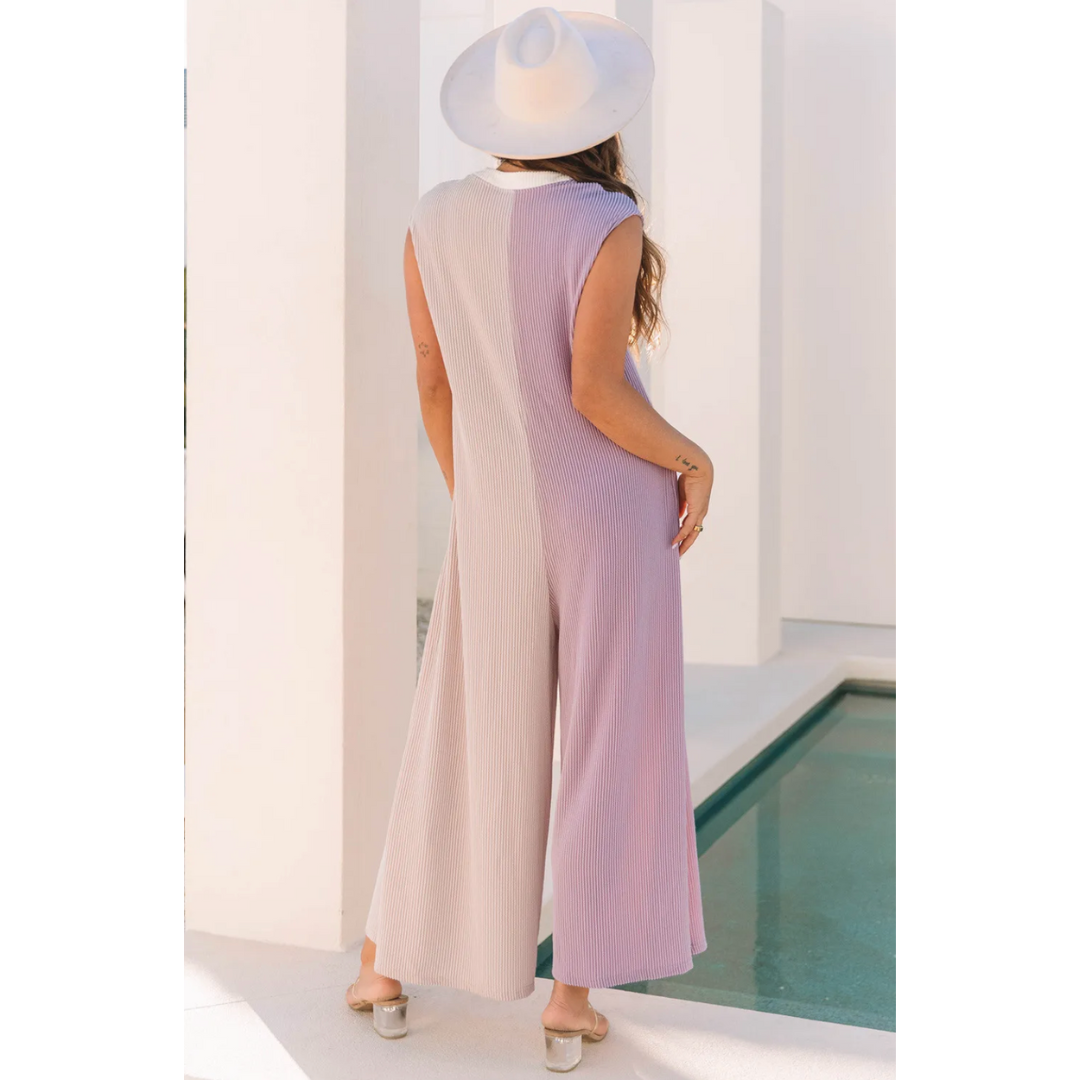 Be The One, Sleeveless Corded Wide Leg Jumpsuit