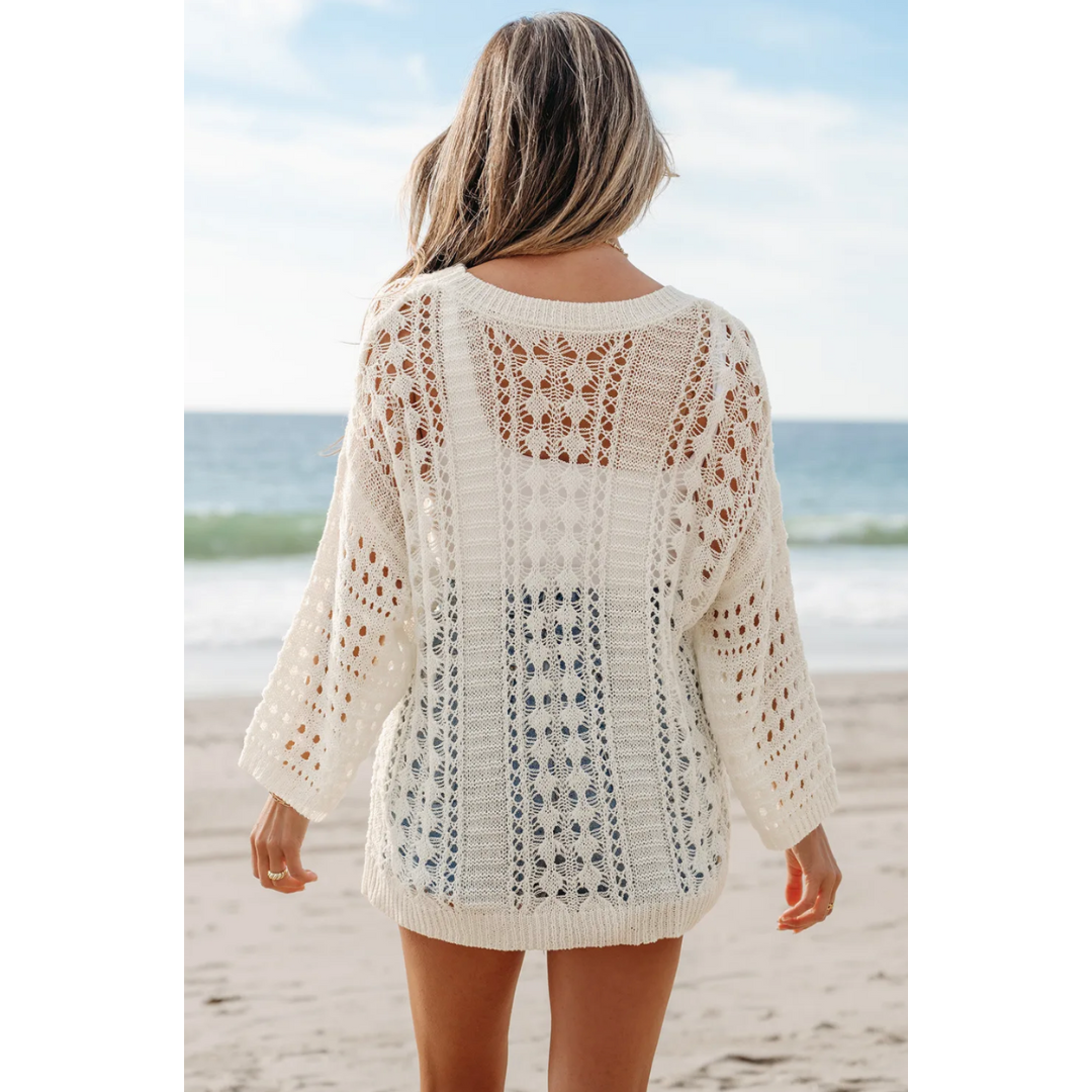 Most Versatile You, Hollow Out Knit Drop Shoulder Top/ Swimsuit Cover-Up