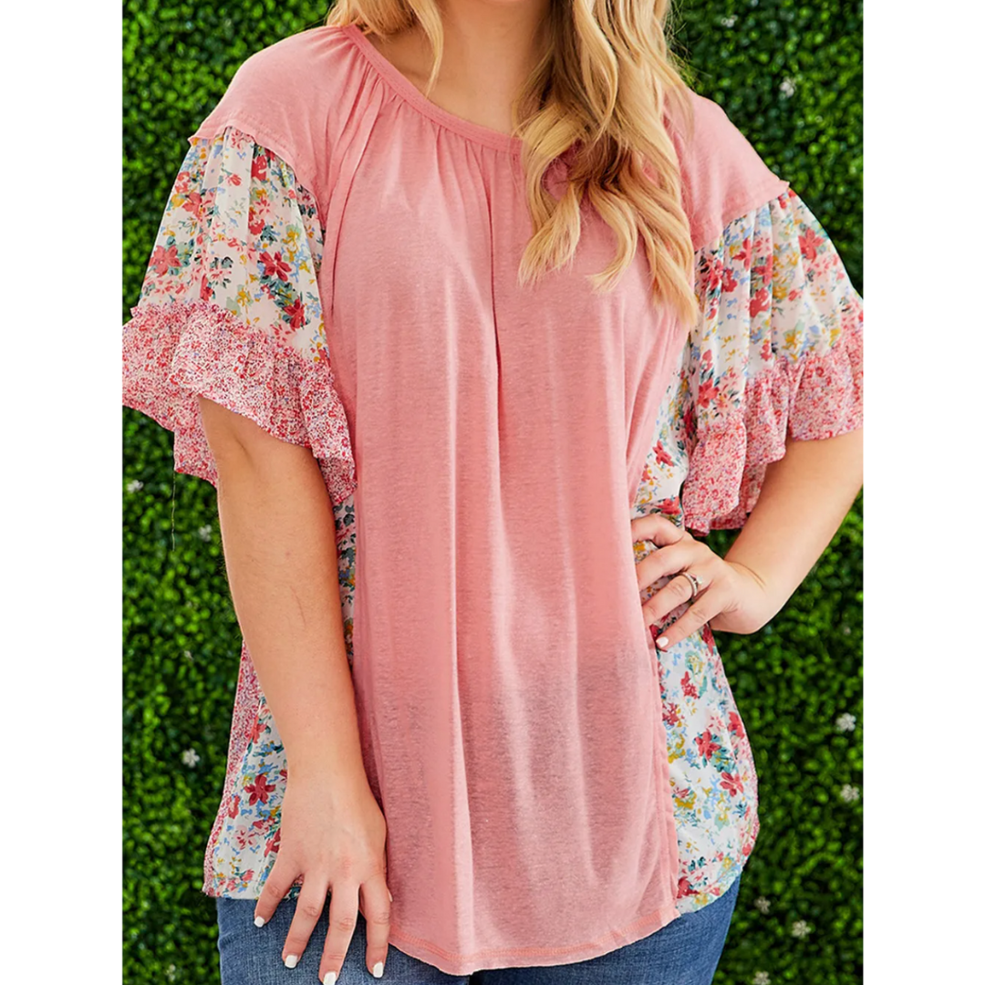 Easy To Love, Short Ruffle Sleeve Tunic (1X-4X)