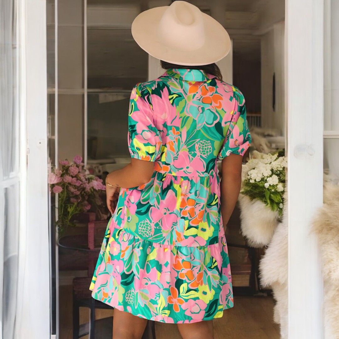 Give It A Moment, Short Sleeve Floral Babydoll Dress with Pockets