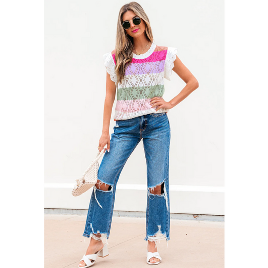 Here Me Out, Short Sleeve Spring Colorblock Sweater