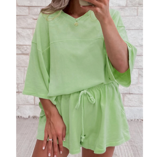 On Track For A Relaxing Day, Oversize Short Sleeve Short Set