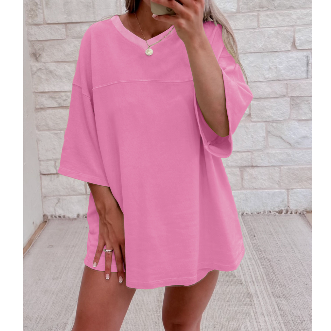 On Track For A Relaxing Day, Oversize Short Sleeve Short Set