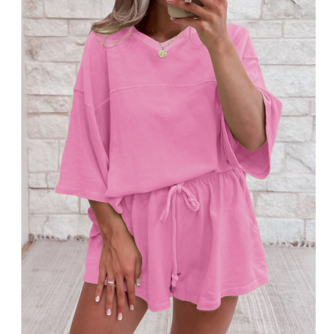 On Track For A Relaxing Day, Oversize Short Sleeve Short Set