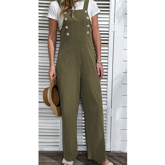 Olive Breeze Buttoned Overalls