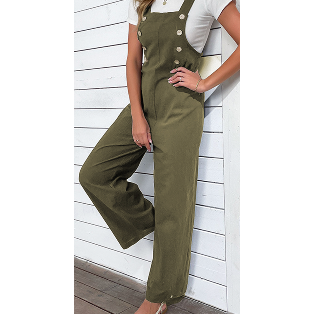 Olive Breeze Buttoned Overalls
